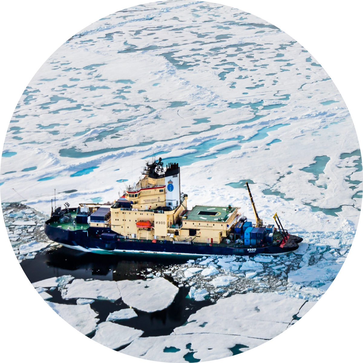 Large research vessel in the Arctic.